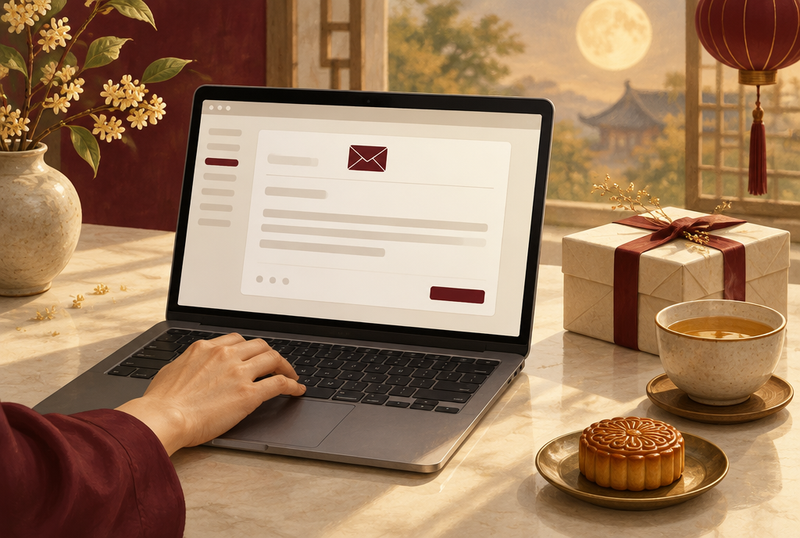 Minh họa soạn email xin duyệt quà Trung Thu trên máy tính